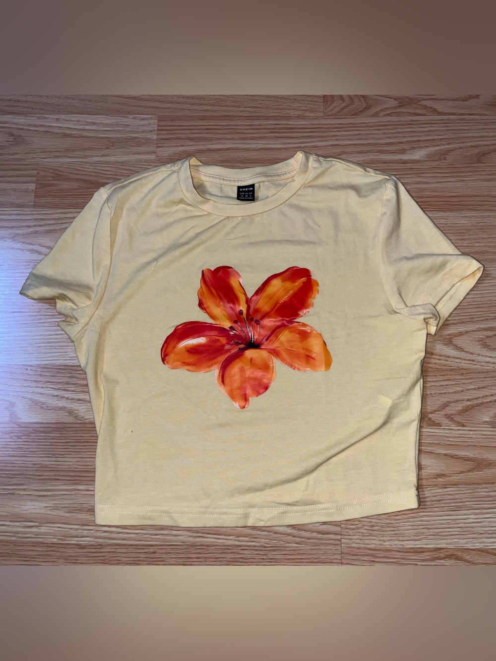 SHEIN Yellow Crop Top with Orange Floral Print